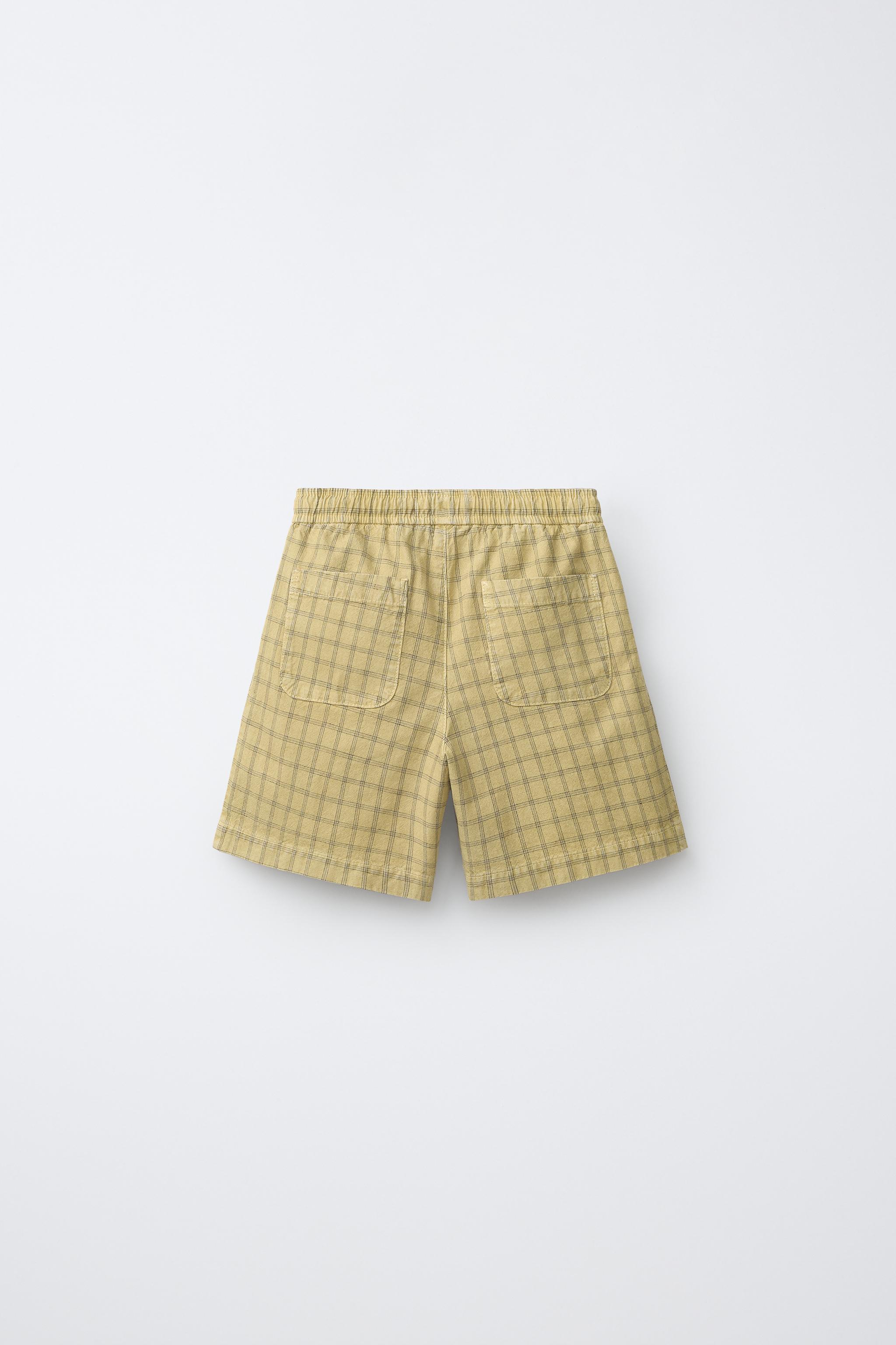PLAID PRINT COTTON AND LINEN SHORTS